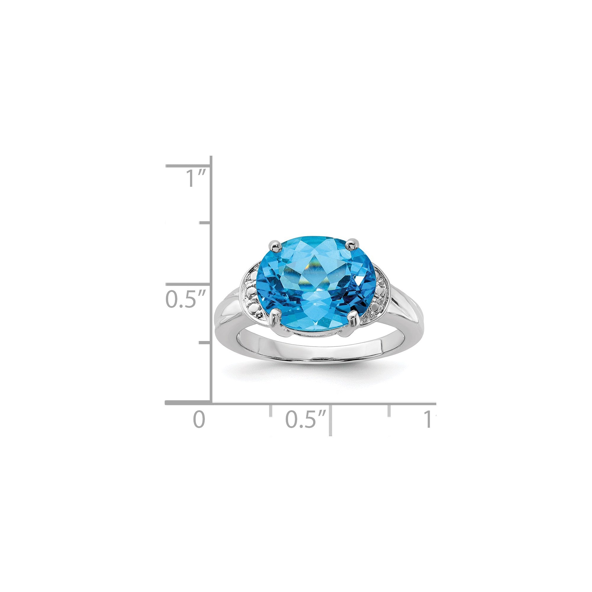 Sterling Silver Rhodium Oval Blue Topaz Gemstone Birthstone Ring Fine Jewelry Gift for Her