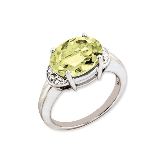 Sterling Silver 14K White Gold Plated Oval Lemon Quartz Gemstone Birthstone Ring Fine Jewelry Gift for Her