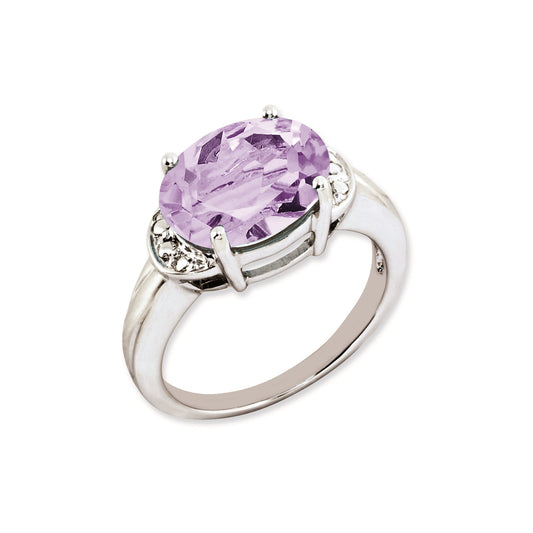Sterling Silver 14K White Gold Plated Oval Pink Quartz Gemstone Birthstone Ring Fine Jewelry Gift for Her