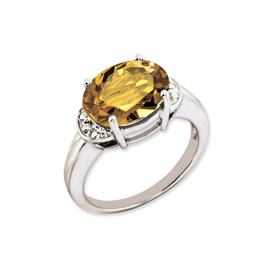 Sterling Silver 14K White Gold Plated Oval Whiskey Quartz Gemstone Birthstone Ring Fine Jewelry Gift for Her