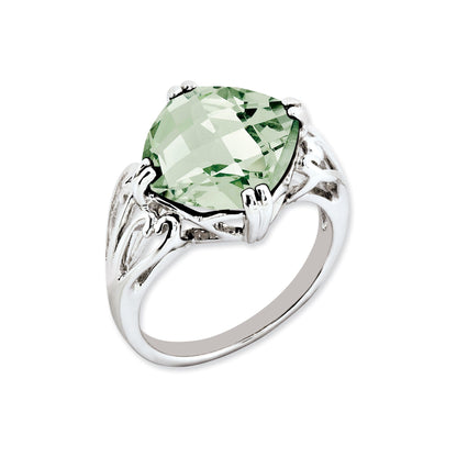 Sterling Silver 14K White Gold Plated Checker-Cut Green Quartz Gemstone Birthstone Ring Fine Jewelry Gift for Her