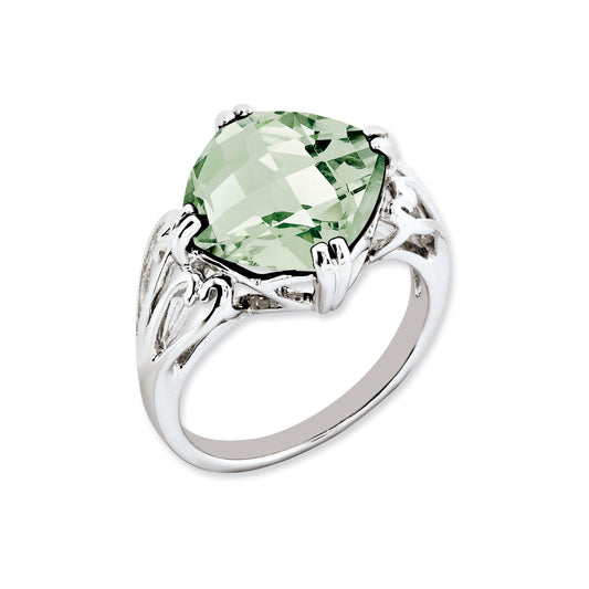 Sterling Silver 14K White Gold Plated Checker-Cut Green Quartz Gemstone Birthstone Ring Fine Jewelry Gift for Her