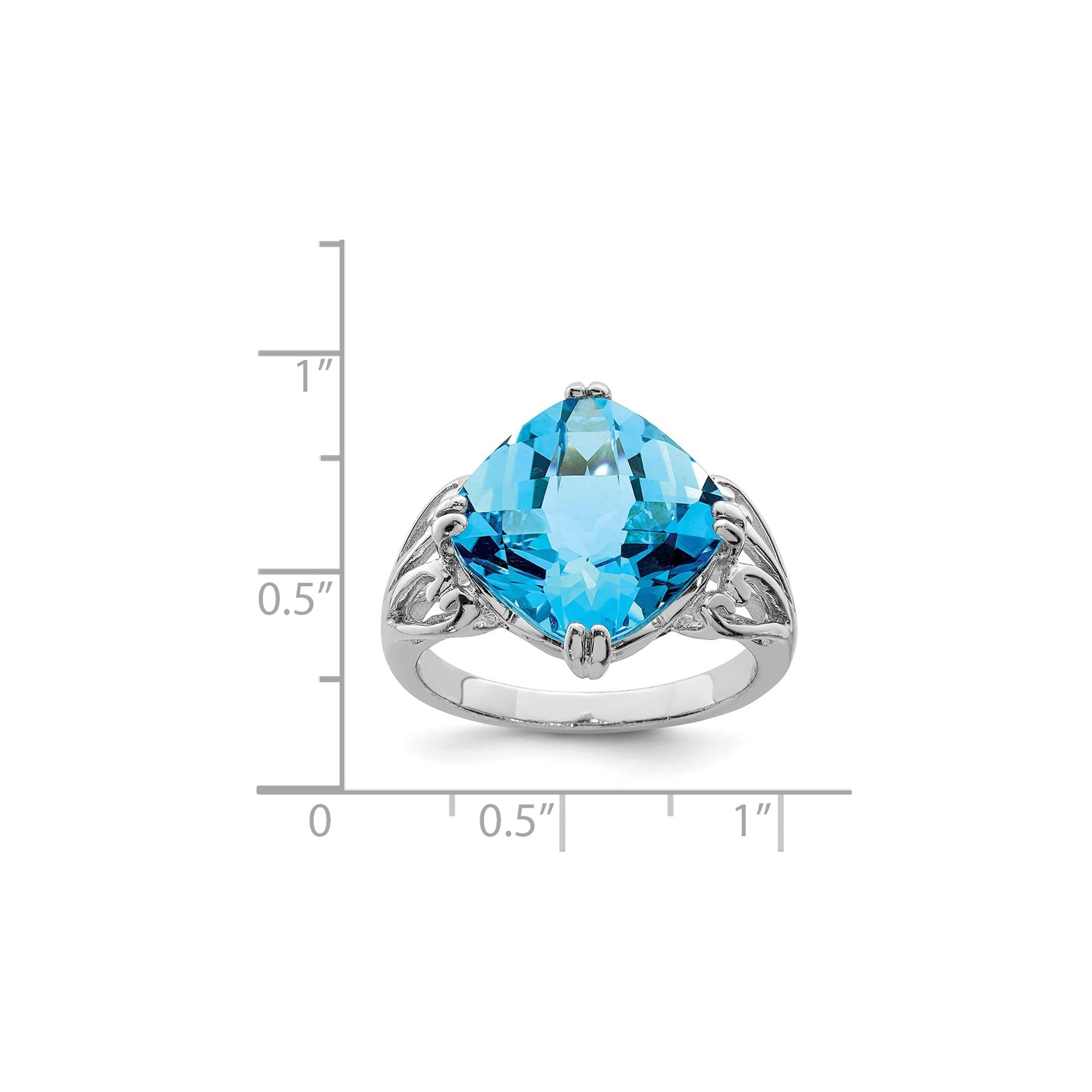 Sterling Silver Rhodium Checker-Cut Blue Topaz Gemstone Birthstone Ring Fine Jewelry Gift for Her