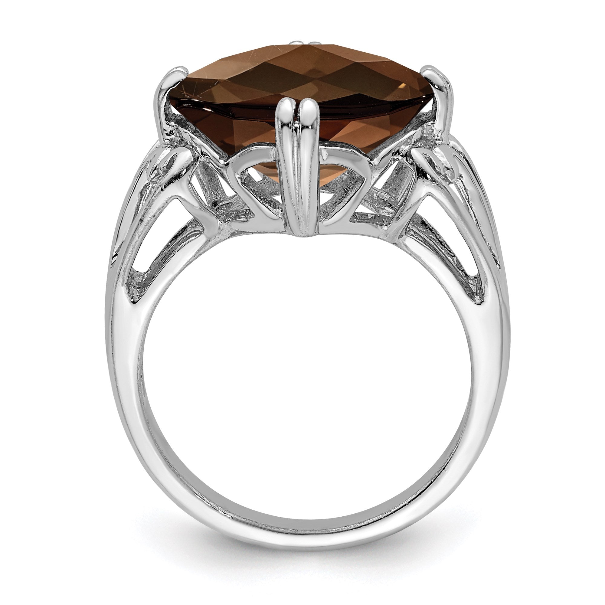 Sterling Silver Rhodium Checker-Cut Smoky Quartz Gemstone Birthstone Ring Fine Jewelry Gift for Her
