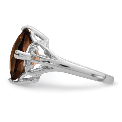 Sterling Silver Rhodium Checker-Cut Smoky Quartz Gemstone Birthstone Ring Fine Jewelry Gift for Her