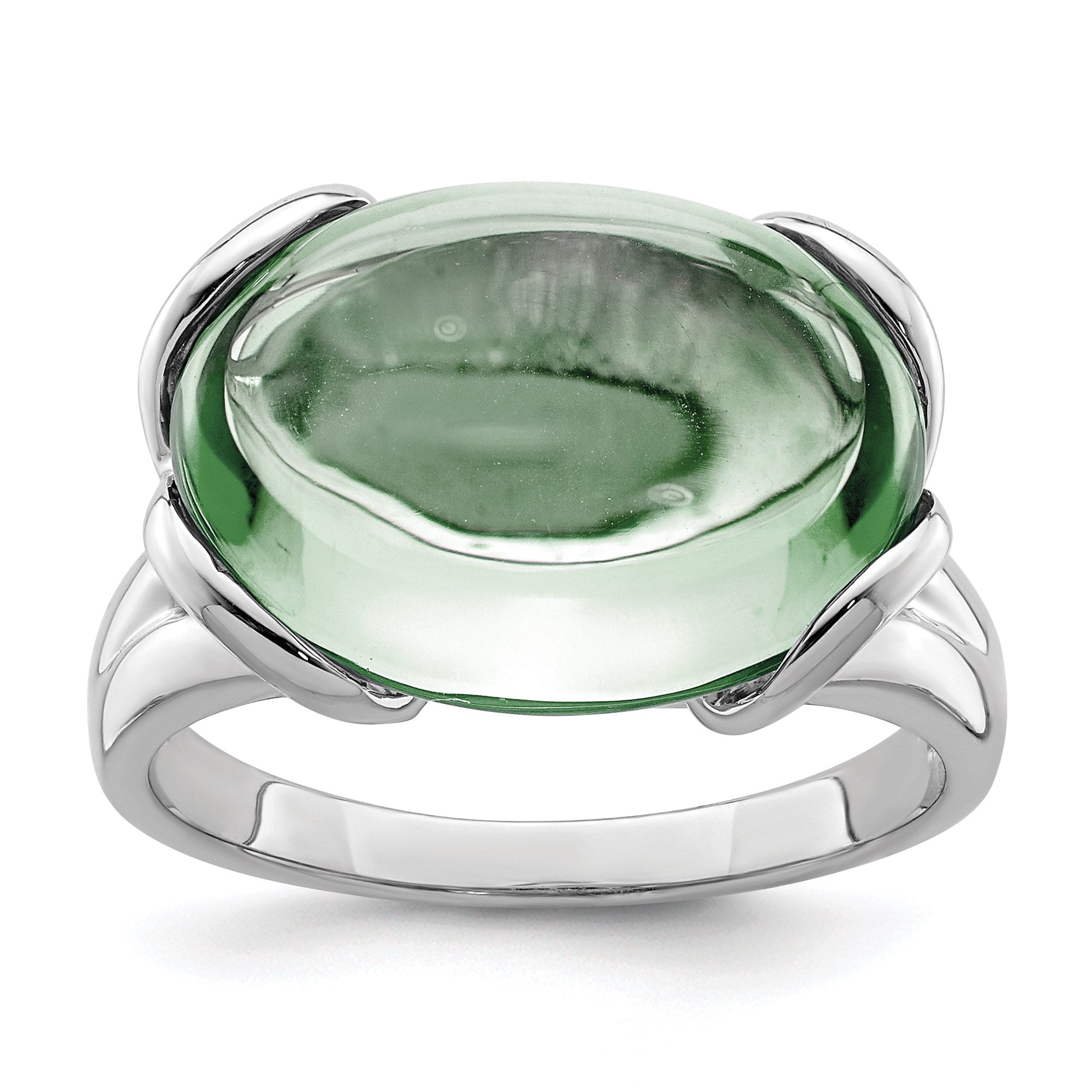 Sterling Silver Rhodium Oval Green Quartz Gemstone Birthstone Ring Fine Jewelry Gift for Her