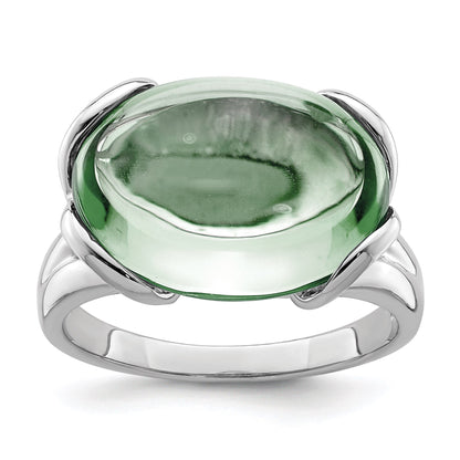 Sterling Silver Rhodium Oval Green Quartz Gemstone Birthstone Ring Fine Jewelry Gift for Her
