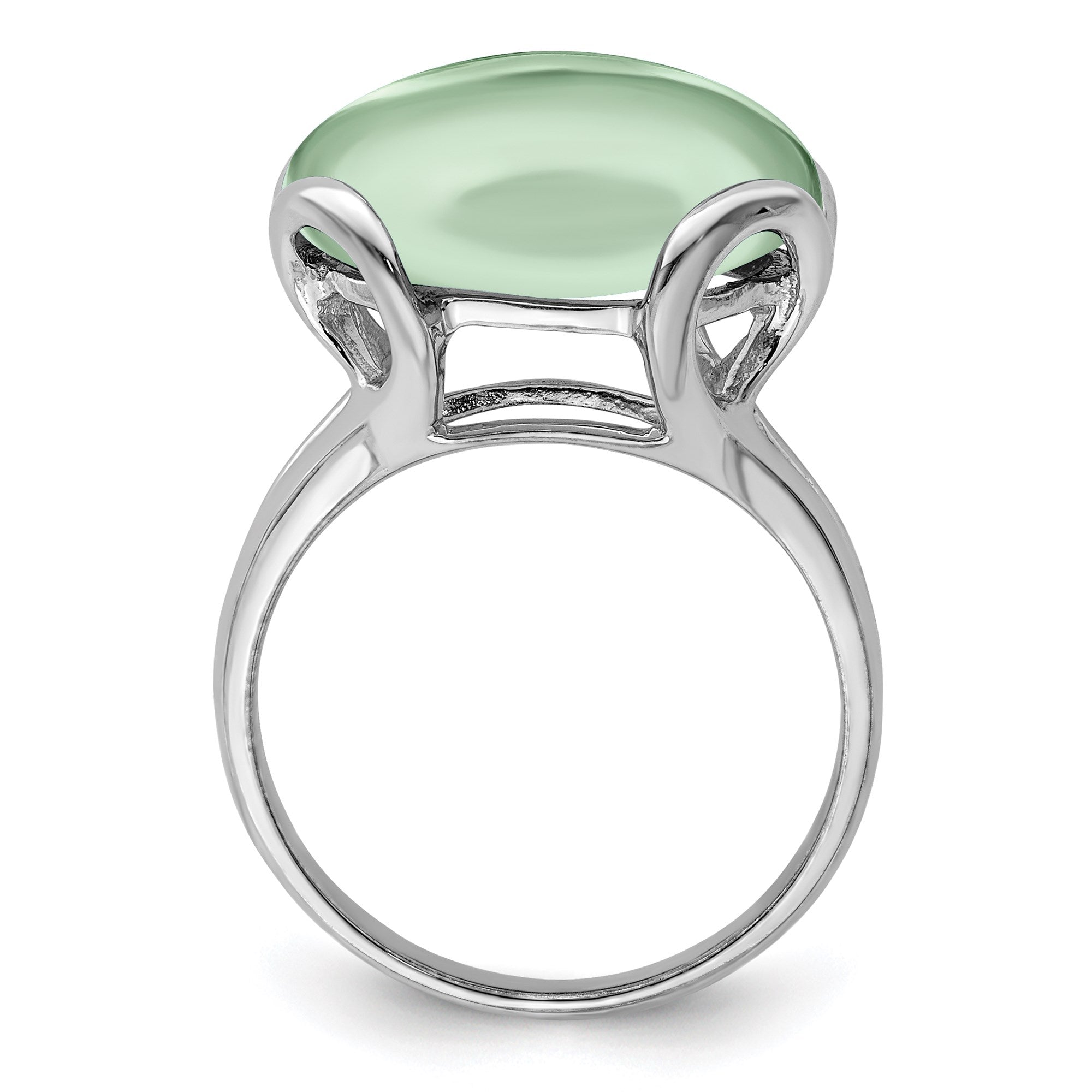 Sterling Silver Rhodium Oval Green Quartz Gemstone Birthstone Ring Fine Jewelry Gift for Her
