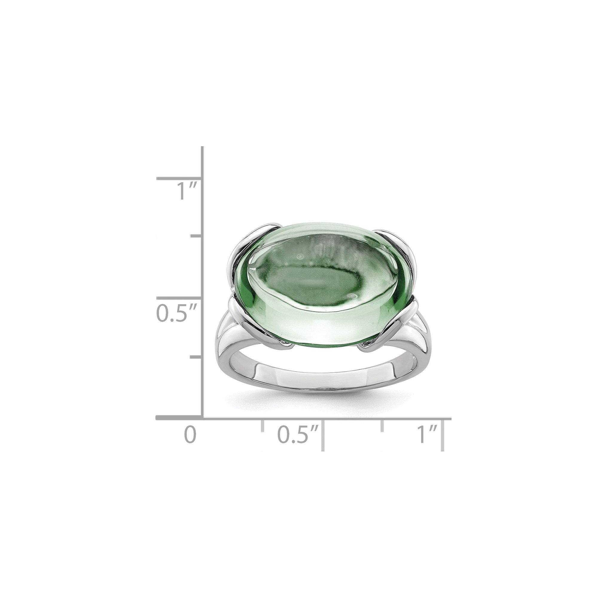 Sterling Silver Rhodium Oval Green Quartz Gemstone Birthstone Ring Fine Jewelry Gift for Her