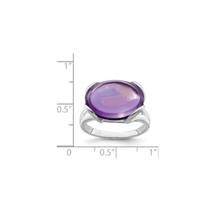 Sterling Silver 14K White Gold Plated Oval Amethyst Gemstone Birthstone Ring Fine Jewelry Gift for Her
