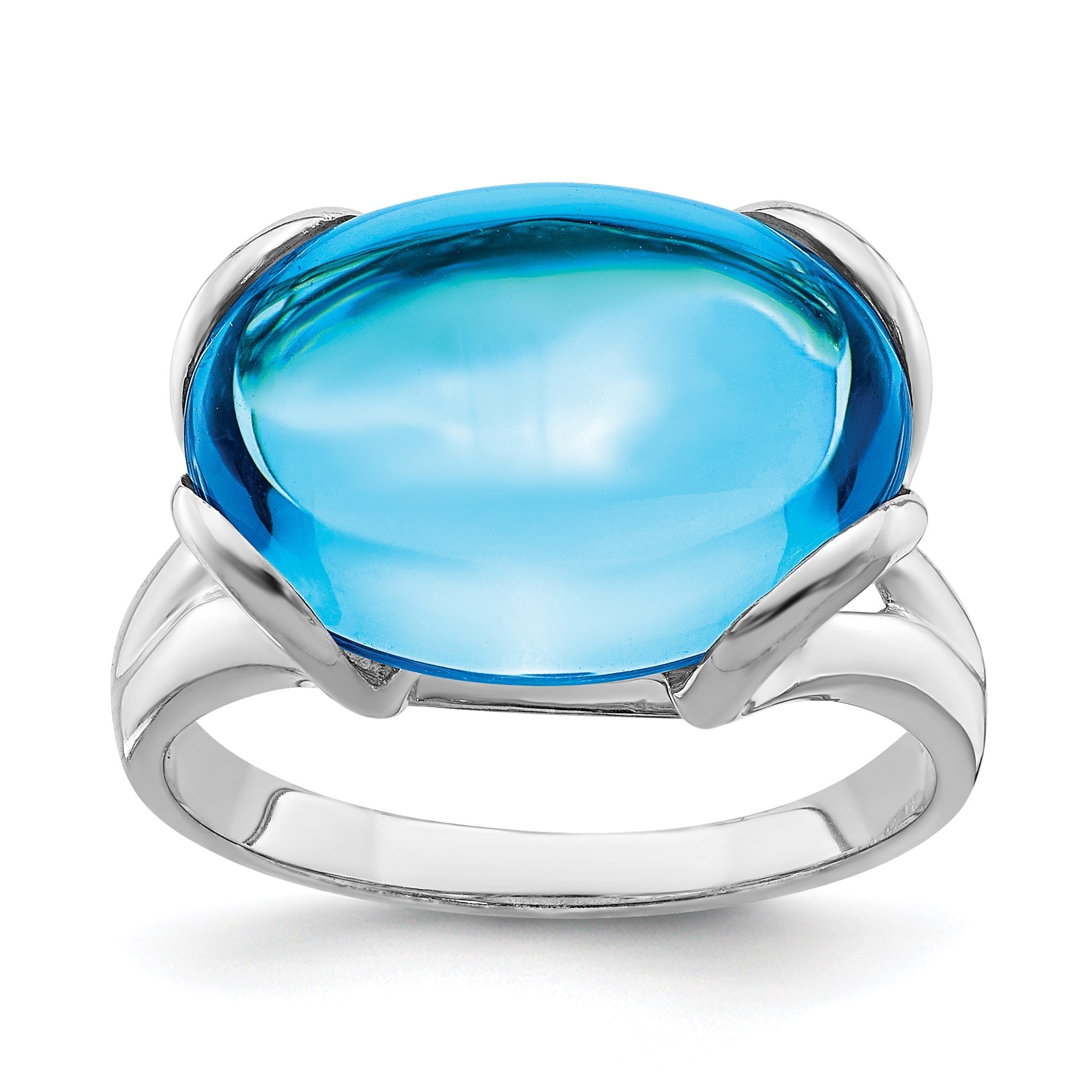 Sterling Silver Rhodium Oval Blue Topaz Gemstone Birthstone Ring Fine Jewelry Gift for Her