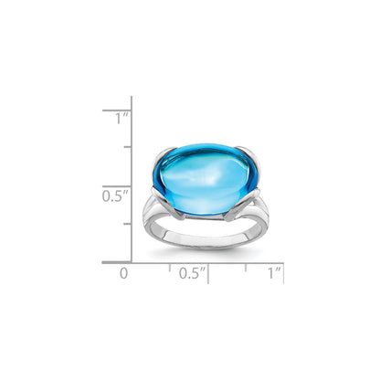 Sterling Silver Rhodium Oval Blue Topaz Gemstone Birthstone Ring Fine Jewelry Gift for Her