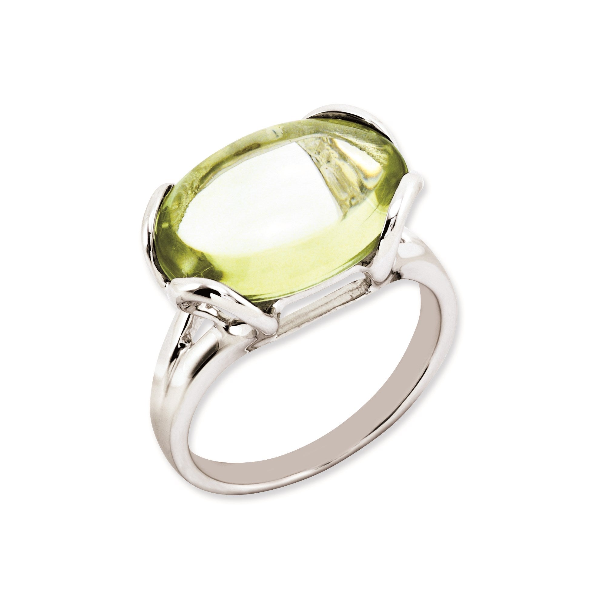 Sterling Silver 14K White Gold Plated Oval Lemon Quartz Gemstone Birthstone Ring Fine Jewelry Gift for Her