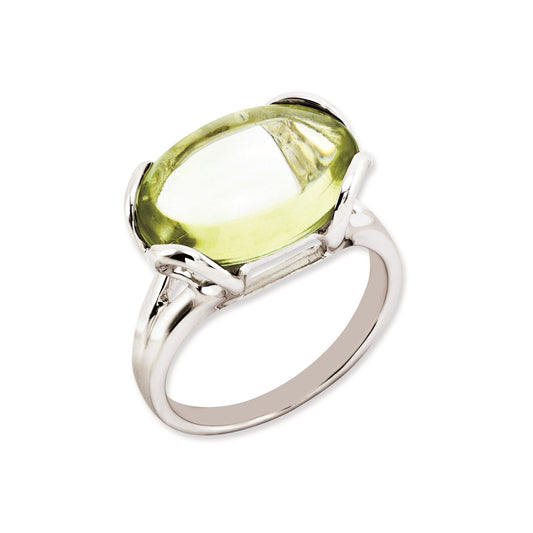 Sterling Silver 14K White Gold Plated Oval Lemon Quartz Gemstone Birthstone Ring Fine Jewelry Gift for Her
