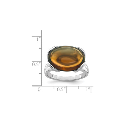 Sterling Silver Rhodium Oval Whiskey Quartz Gemstone Birthstone Ring Fine Jewelry Gift for Her