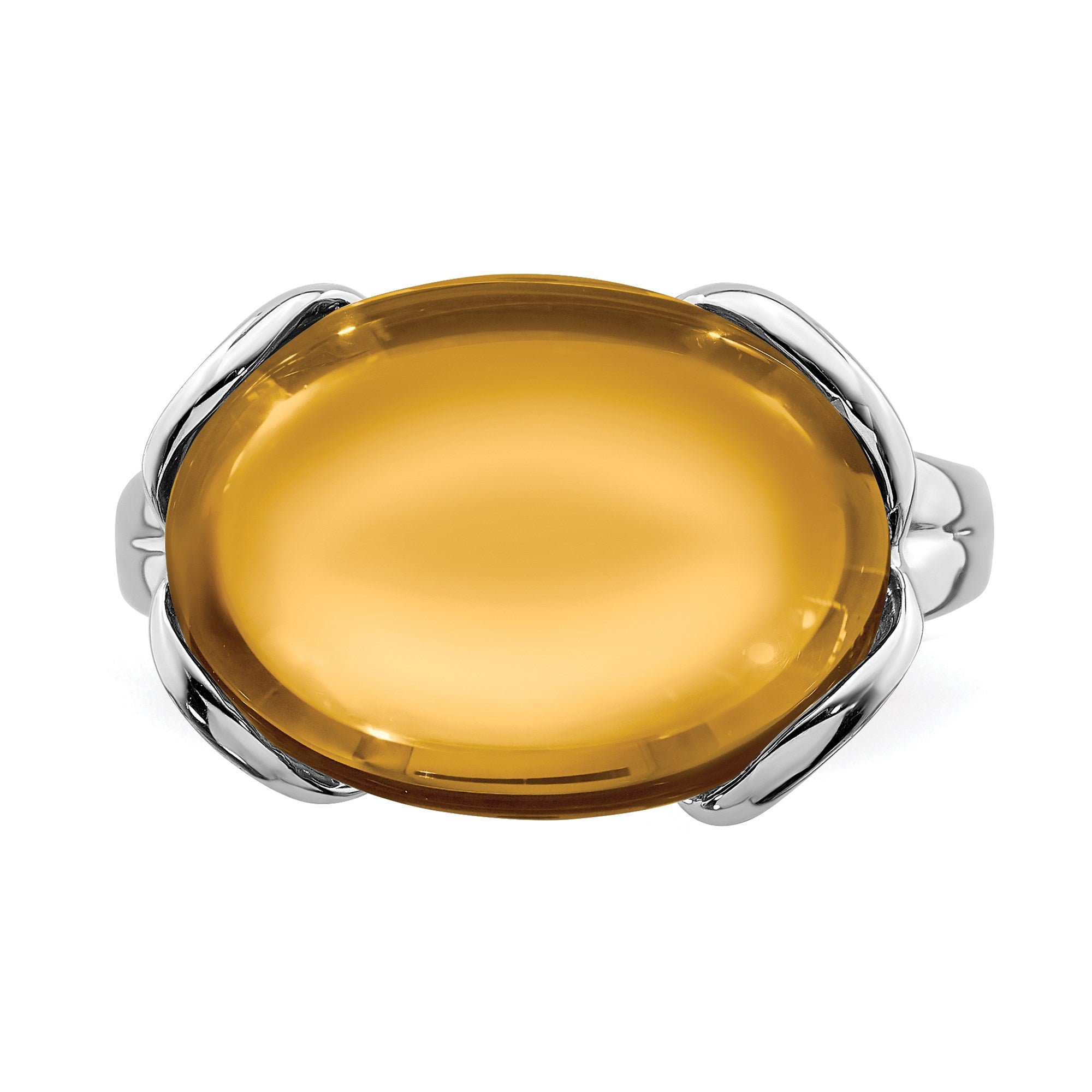 Sterling Silver Rhodium Oval Whiskey Quartz Gemstone Birthstone Ring Fine Jewelry Gift for Her