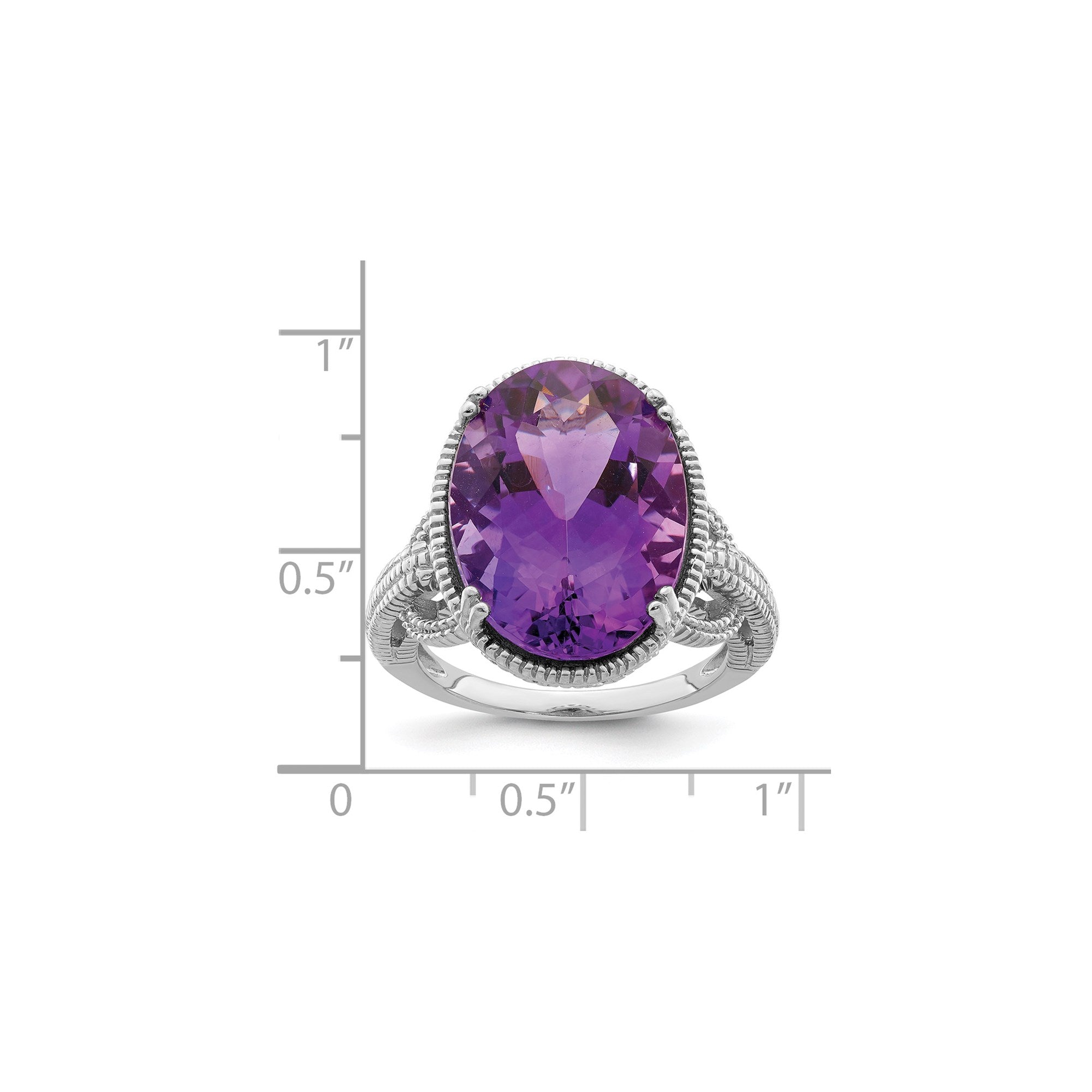 Sterling Silver 14K White Gold Plated Oval Amethyst Gemstone Birthstone Ring Fine Jewelry Gift for Her