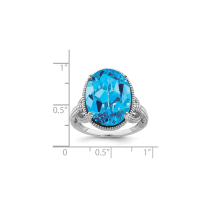 Sterling Silver Rhodium Oval Blue Topaz Gemstone Birthstone Ring Fine Jewelry Gift for Her