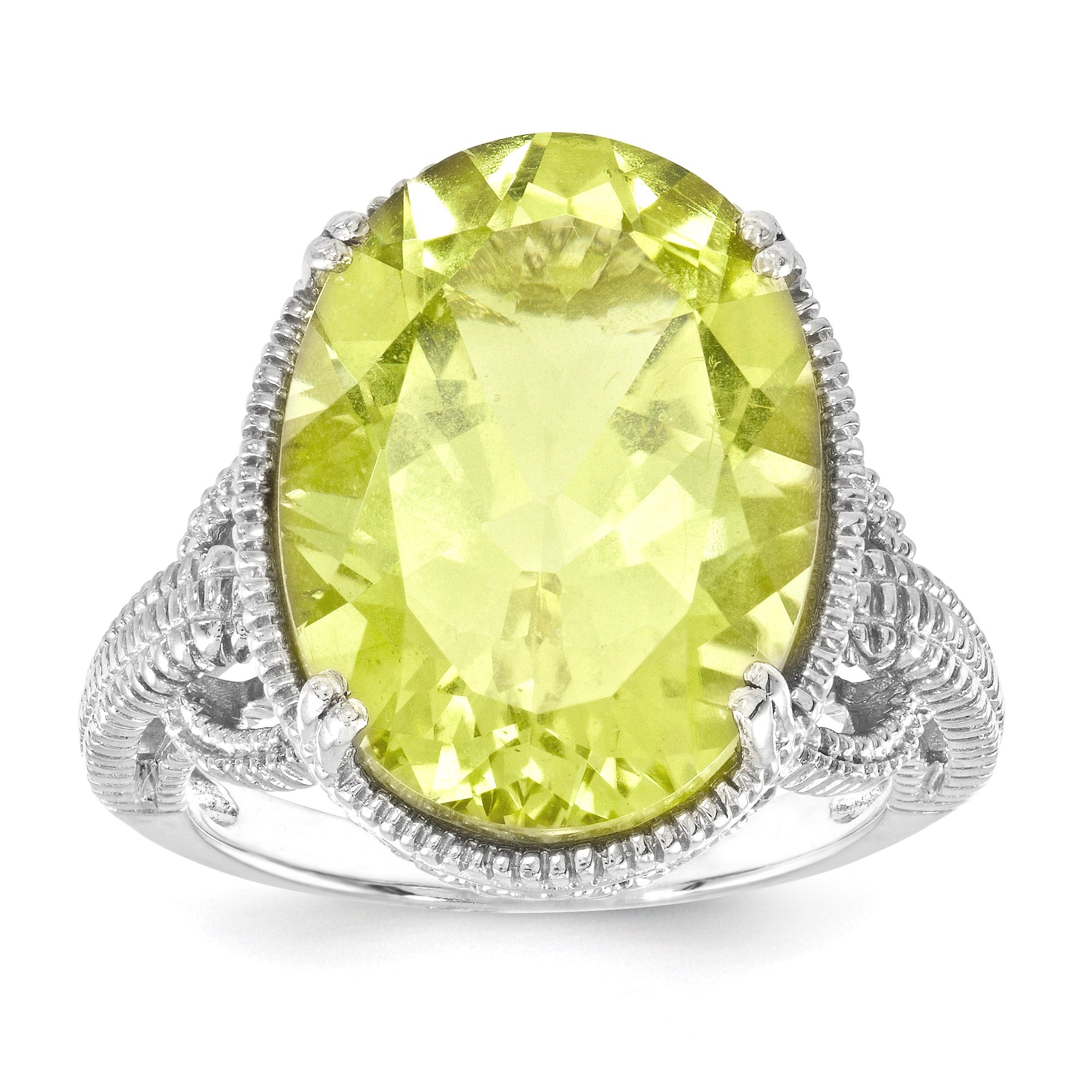 Sterling Silver 14K White Gold Plated Oval Lemon Quartz Gemstone Birthstone Ring Fine Jewelry Gift for Her