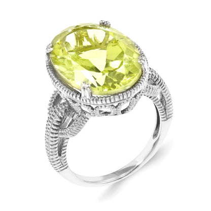 Sterling Silver 14K White Gold Plated Oval Lemon Quartz Gemstone Birthstone Ring Fine Jewelry Gift for Her