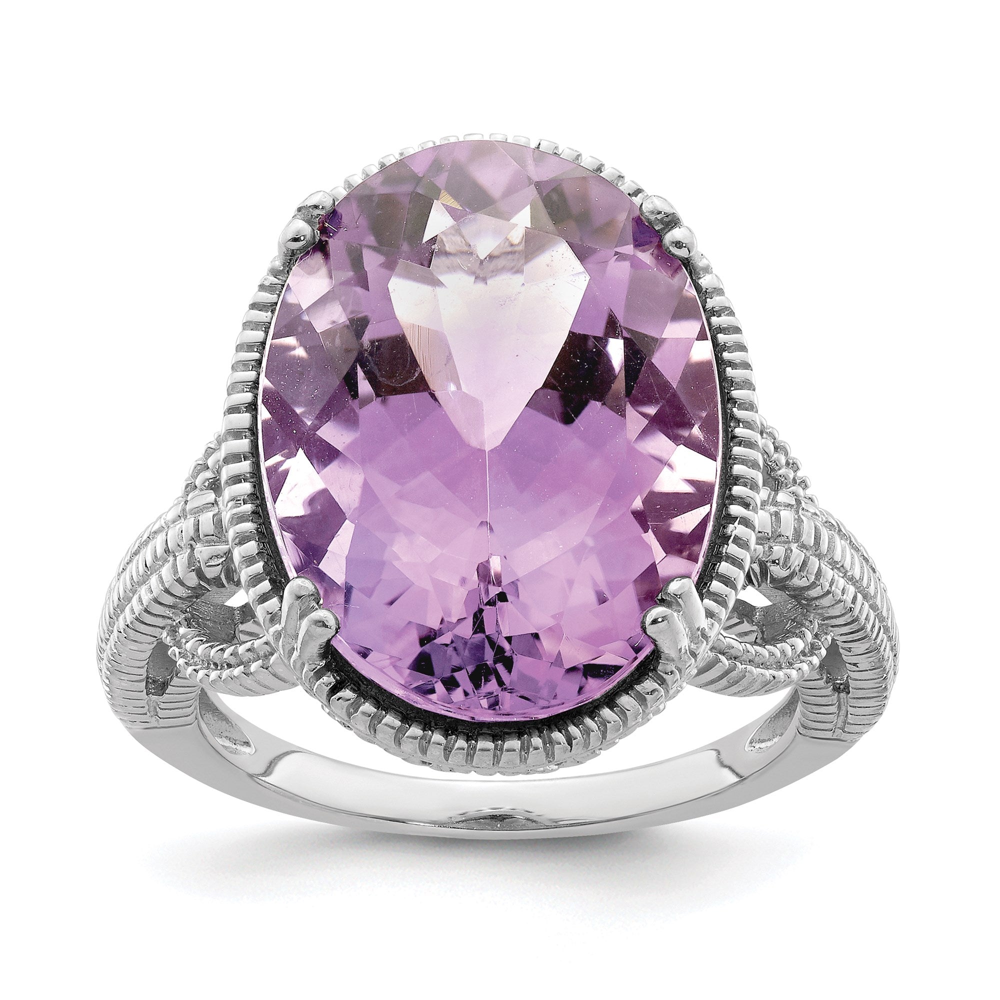 Sterling Silver Rhodium Oval Pink Quartz Gemstone Birthstone Ring Fine Jewelry Gift for Her