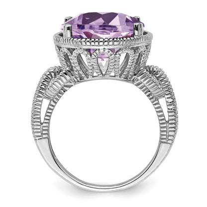 Sterling Silver Rhodium Oval Pink Quartz Gemstone Birthstone Ring Fine Jewelry Gift for Her