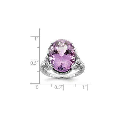 Sterling Silver Rhodium Oval Pink Quartz Gemstone Birthstone Ring Fine Jewelry Gift for Her