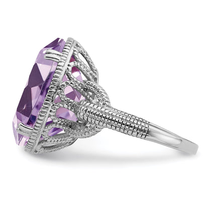 Sterling Silver Rhodium Oval Pink Quartz Gemstone Birthstone Ring Fine Jewelry Gift for Her