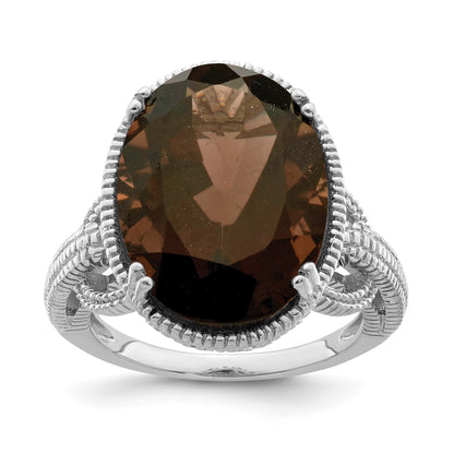 Sterling Silver Rhodium Oval Smoky Quartz Gemstone Birthstone Ring Fine Jewelry Gift for Her