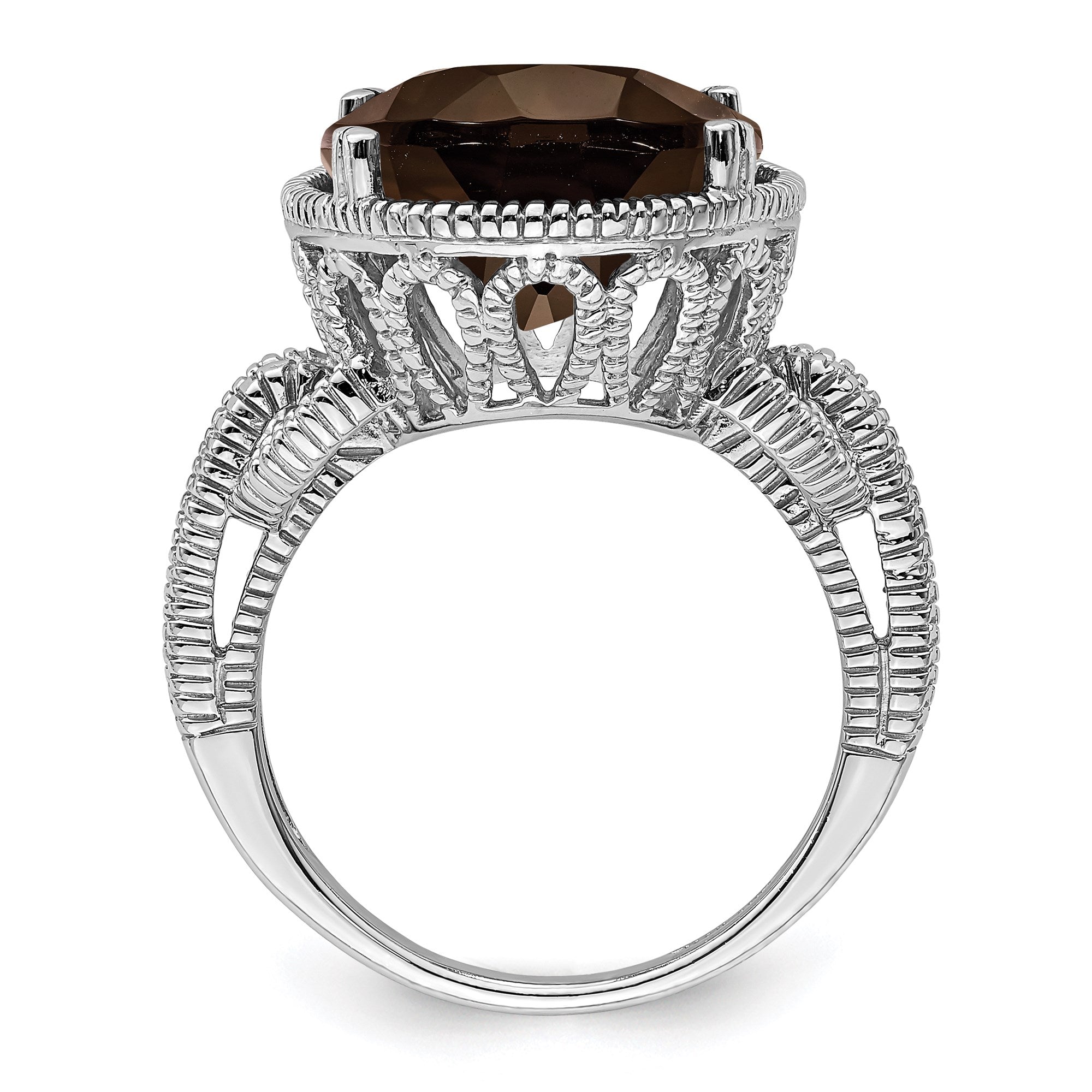 Sterling Silver Rhodium Oval Smoky Quartz Gemstone Birthstone Ring Fine Jewelry Gift for Her