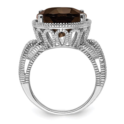 Sterling Silver Rhodium Oval Smoky Quartz Gemstone Birthstone Ring Fine Jewelry Gift for Her