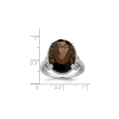 Sterling Silver Rhodium Oval Smoky Quartz Gemstone Birthstone Ring Fine Jewelry Gift for Her