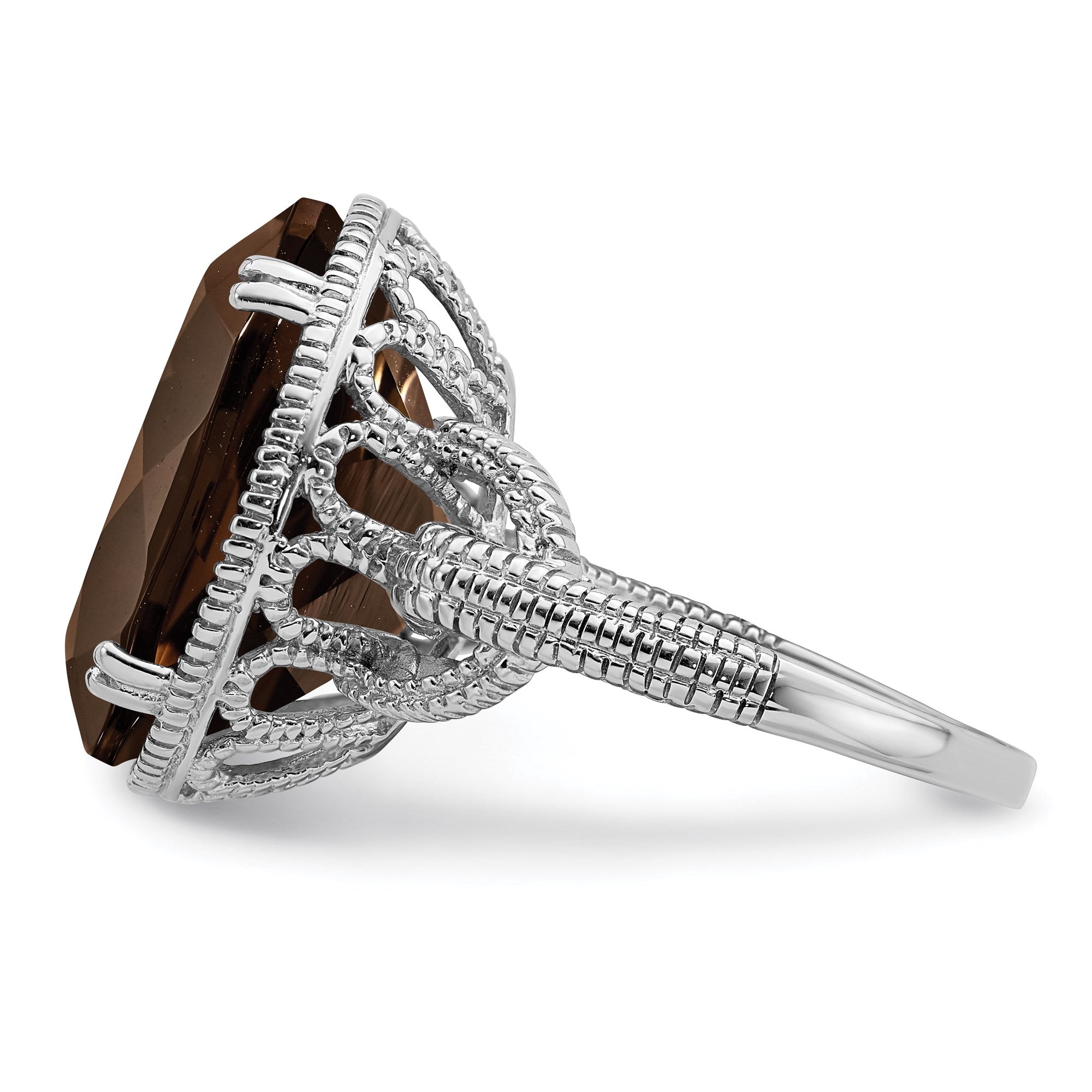 Sterling Silver Rhodium Oval Smoky Quartz Gemstone Birthstone Ring Fine Jewelry Gift for Her