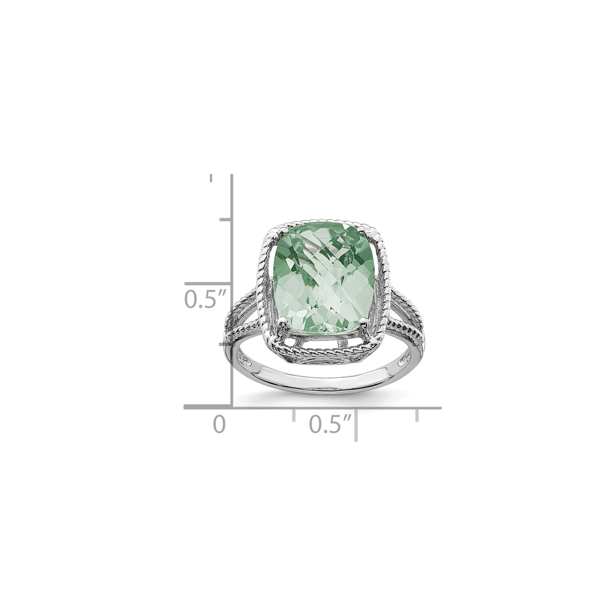 Sterling Silver Rhodium Checker-Cut Green Quartz Gemstone Birthstone Ring Fine Jewelry Gift for Her