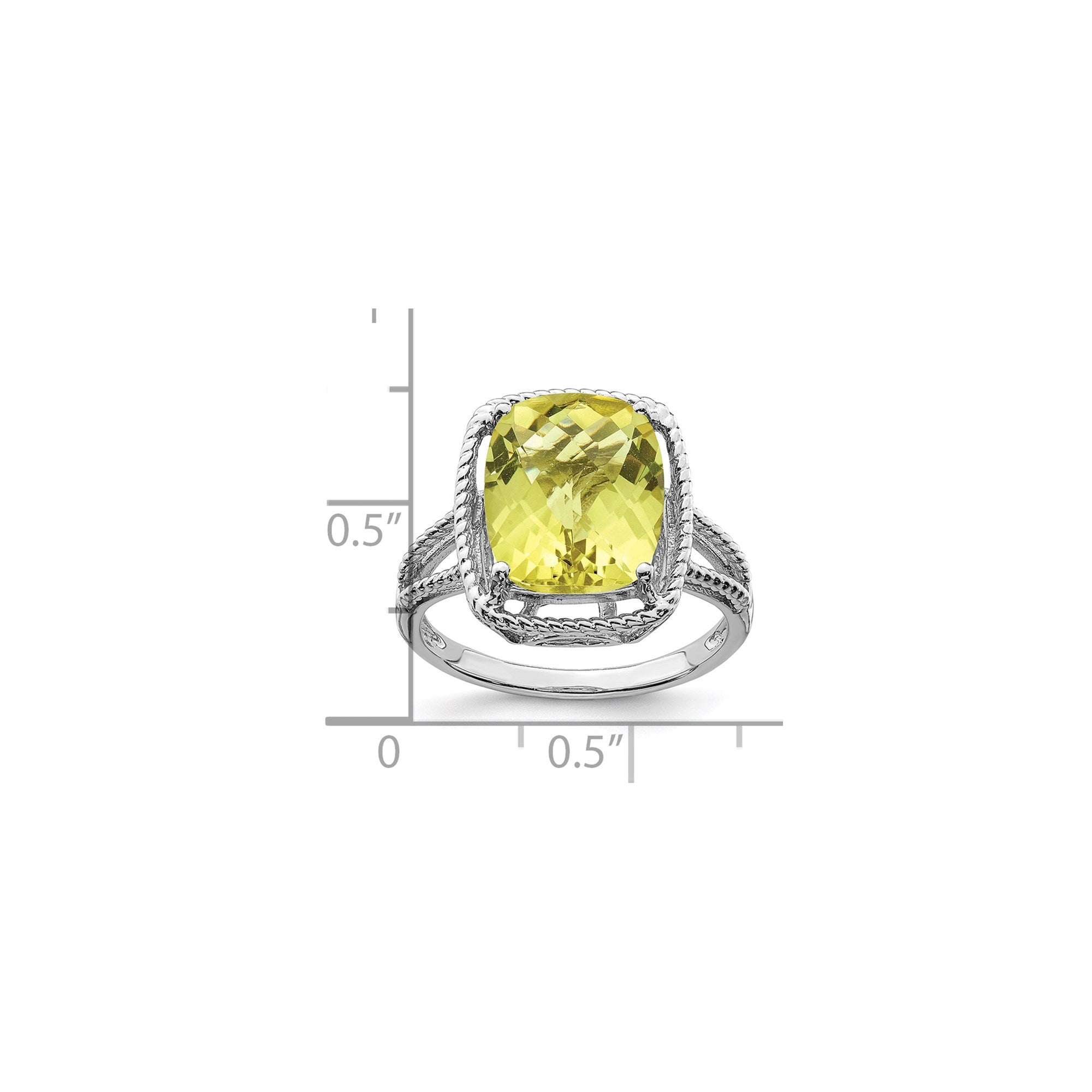 Sterling Silver Rhodium Checker-Cut Lemon Quartz Gemstone Birthstone Ring Fine Jewelry Gift for Her