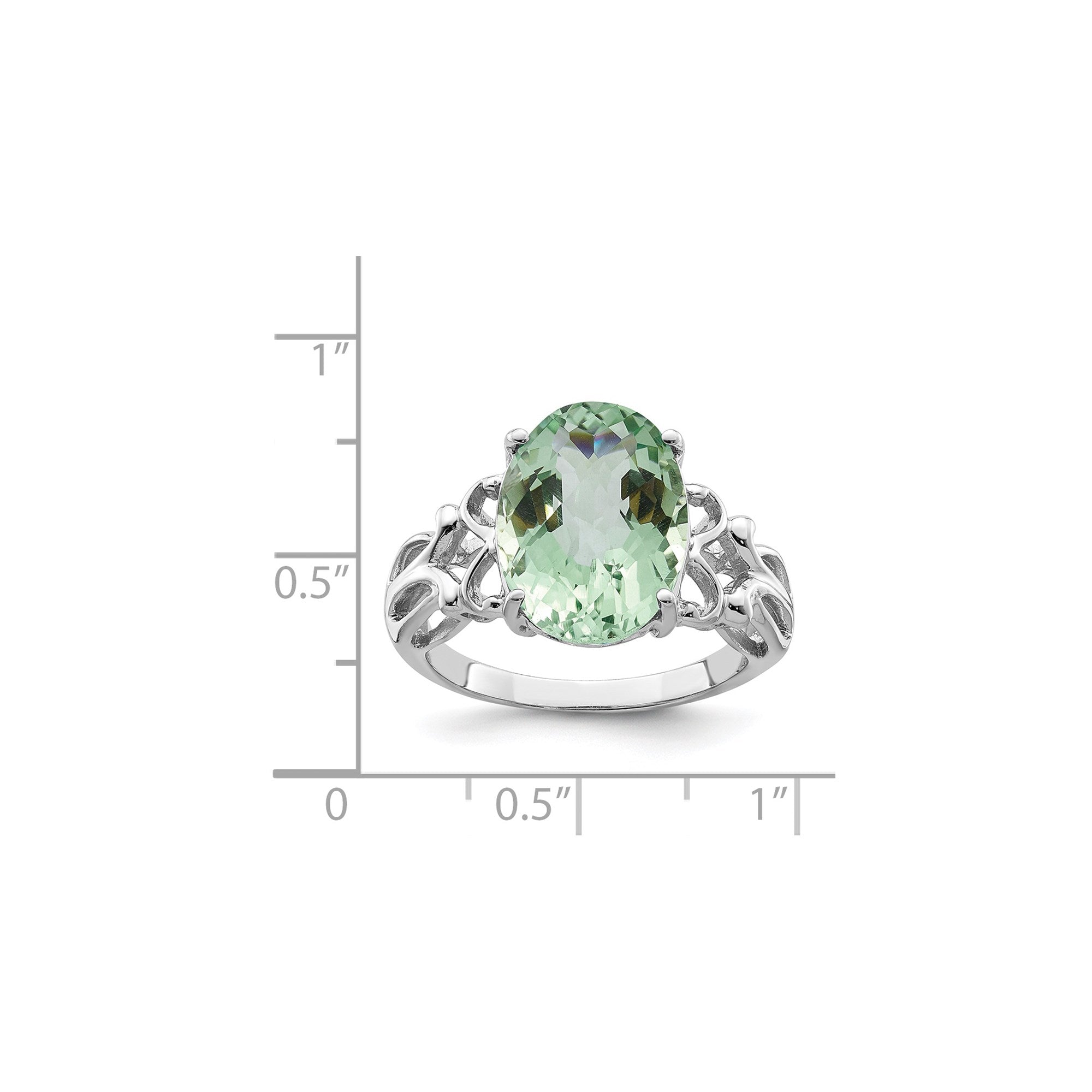 Sterling Silver Rhodium Oval Checker-Cut Green Quartz Gemstone Birthstone Ring Fine Jewelry Gift for Her
