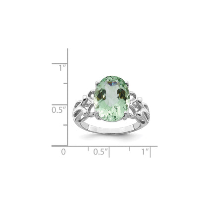 Sterling Silver Rhodium Oval Checker-Cut Green Quartz Gemstone Birthstone Ring Fine Jewelry Gift for Her