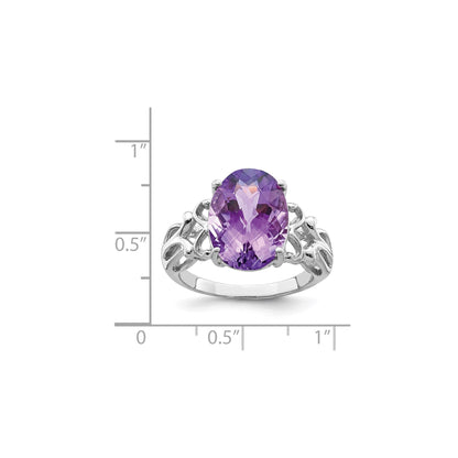 Sterling Silver 14K White Gold Plated Oval Checker-Cut Amethyst Gemstone Birthstone Ring Fine Jewelry Gift for Her