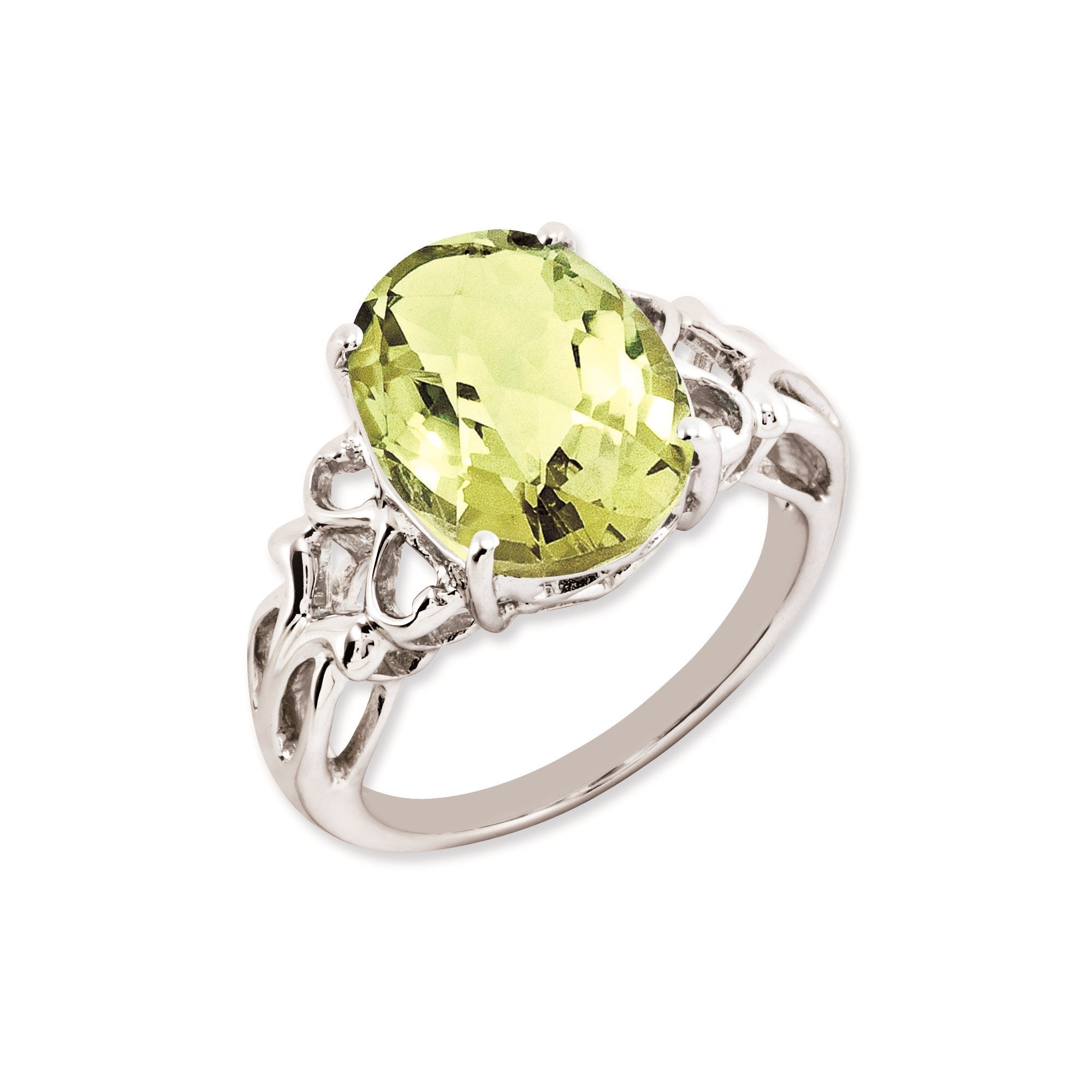 Sterling Silver 14K White Gold Plated Oval Checker-Cut Lemon Quartz Gemstone Birthstone Ring Fine Jewelry Gift for Her