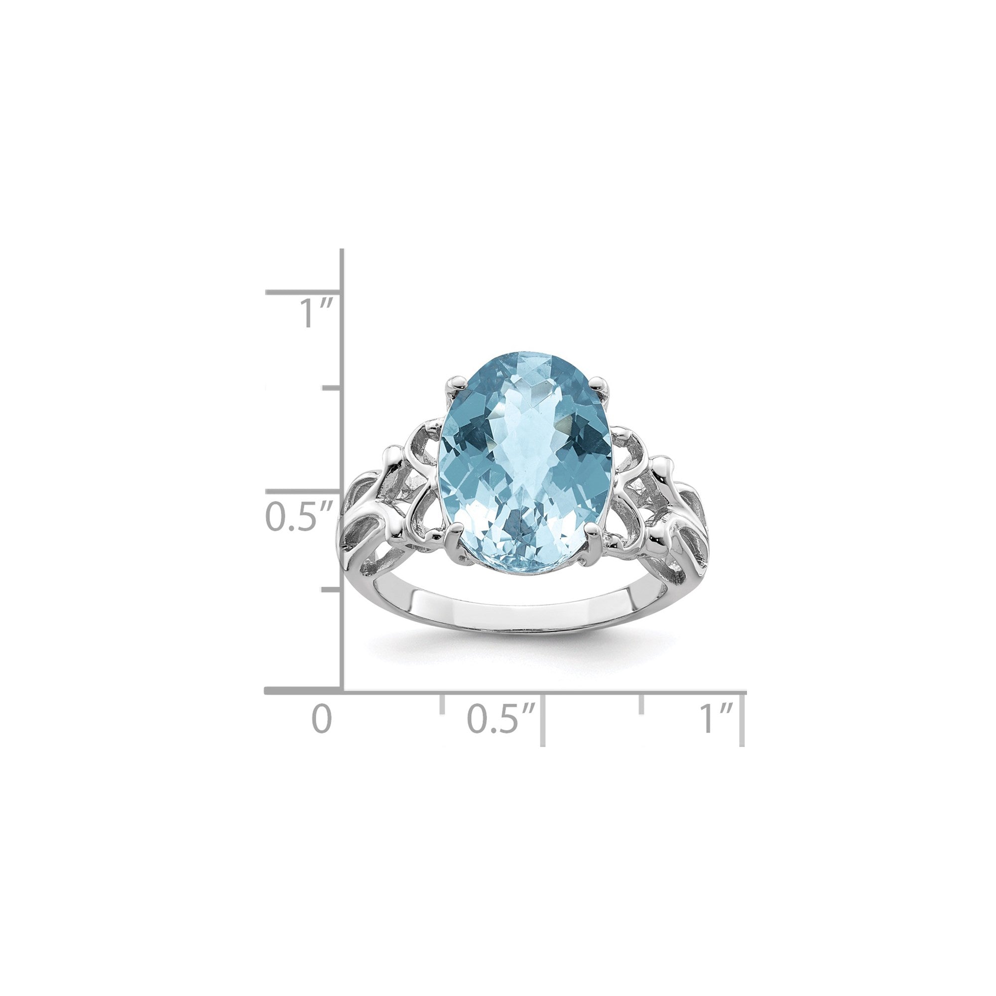 Sterling Silver Rhodium Checker-Cut Sky Blue Topaz Gemstone Birthstone Ring Fine Jewelry Gift for Her
