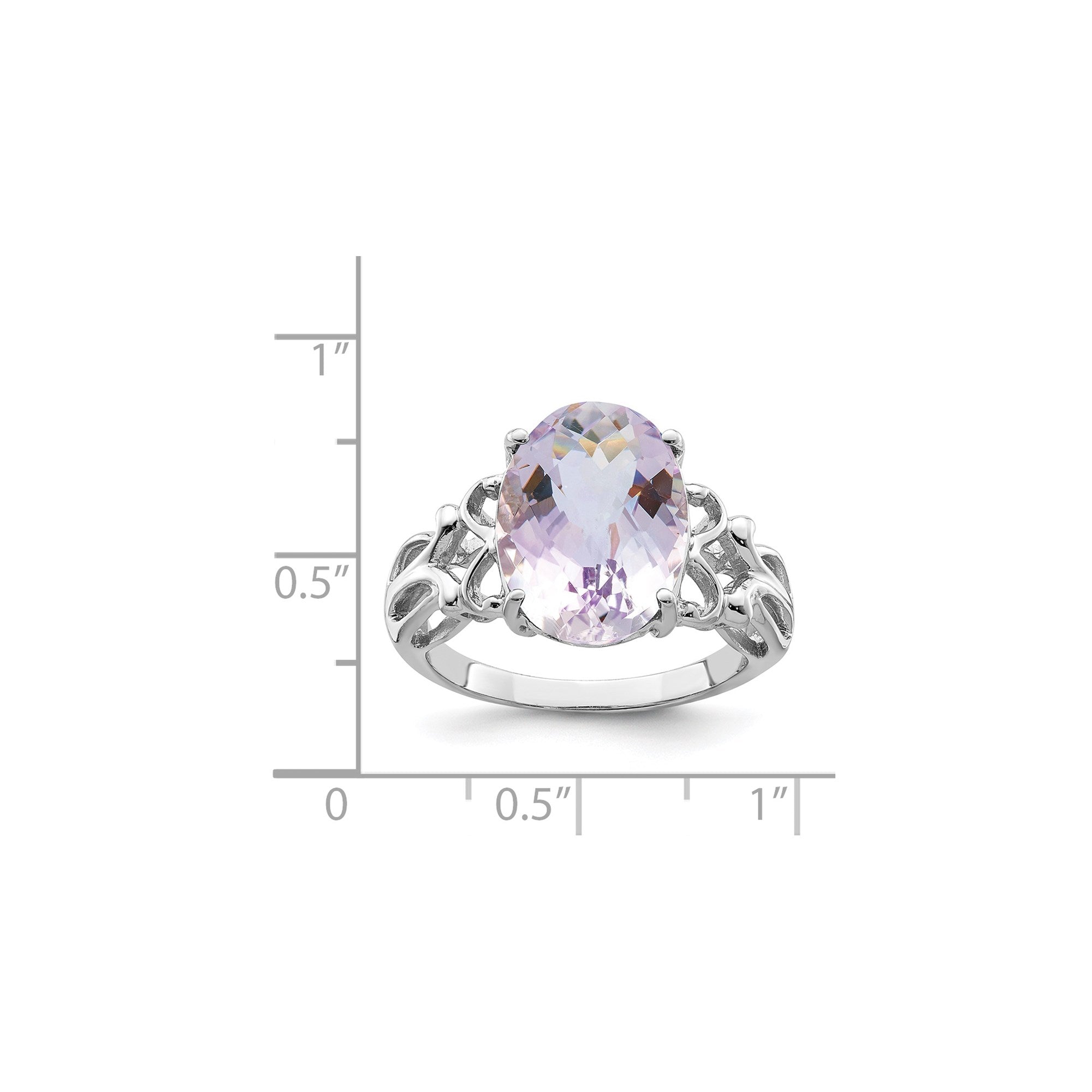 Sterling Silver Rhodium Oval Checker-Cut Pink Quartz Gemstone Birthstone Ring Fine Jewelry Gift for Her