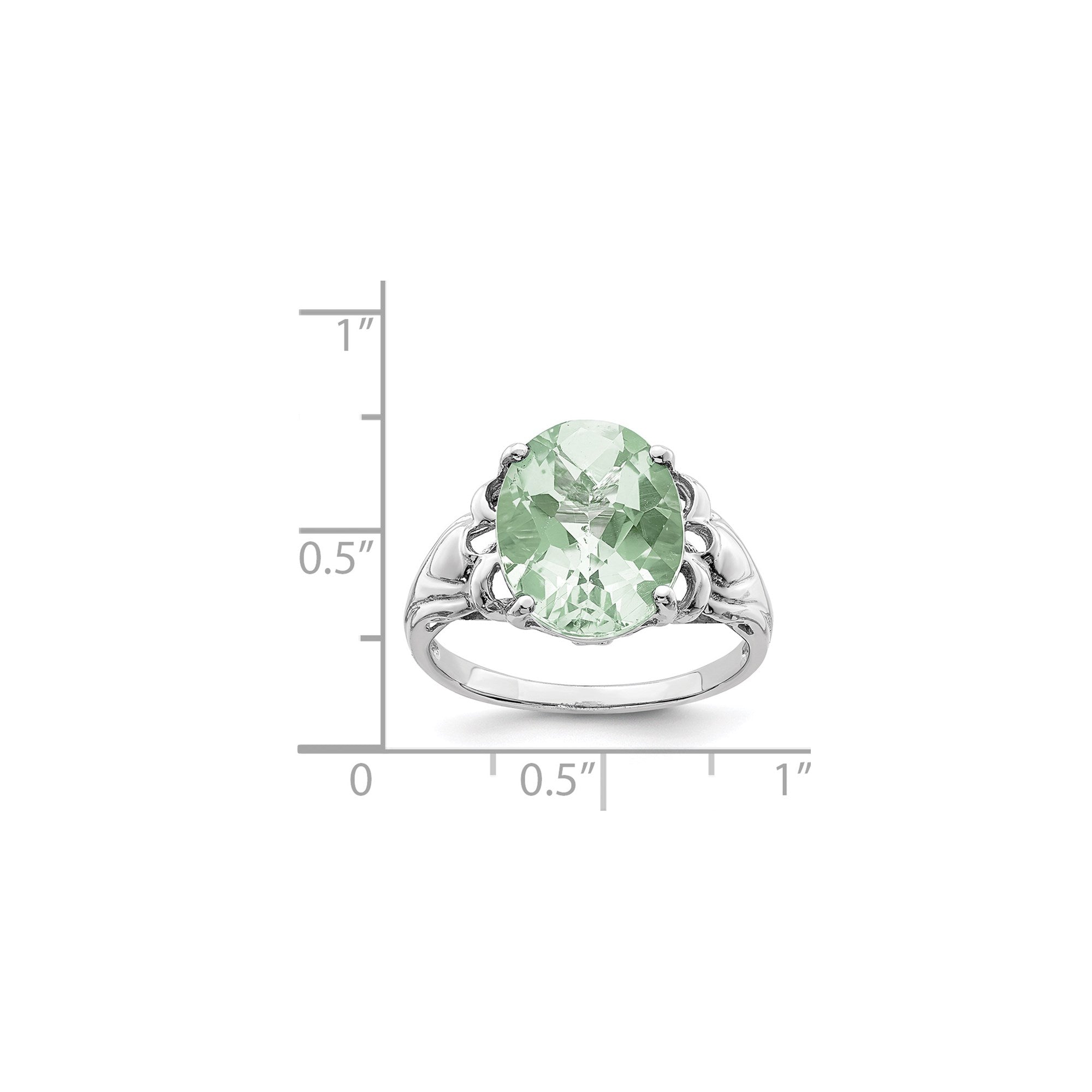 Sterling Silver Rhodium Oval Checker-Cut Green Quartz Gemstone Birthstone Ring Fine Jewelry Gift for Her