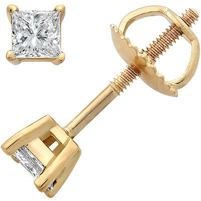 14K Yellow Gold Princess-Cut Diamond Stud Earrings