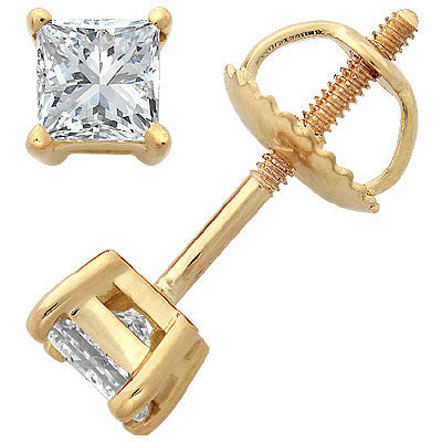 14k Yellow Gold Princess-Cut Diamond Stud Earrings