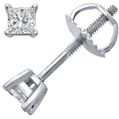 14k White Gold Princess-Cut Diamond Stud Earrings