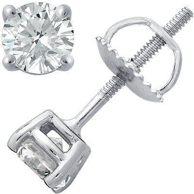 14k White Gold Four-Prong Diamond Stud Earrings
