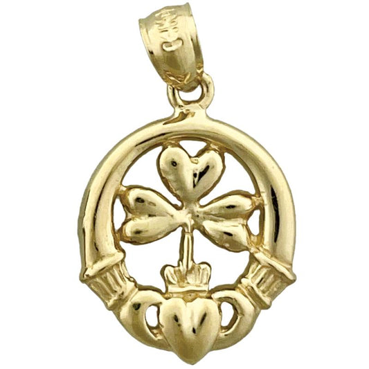 14K Gold Claddagh Shamrock Charm