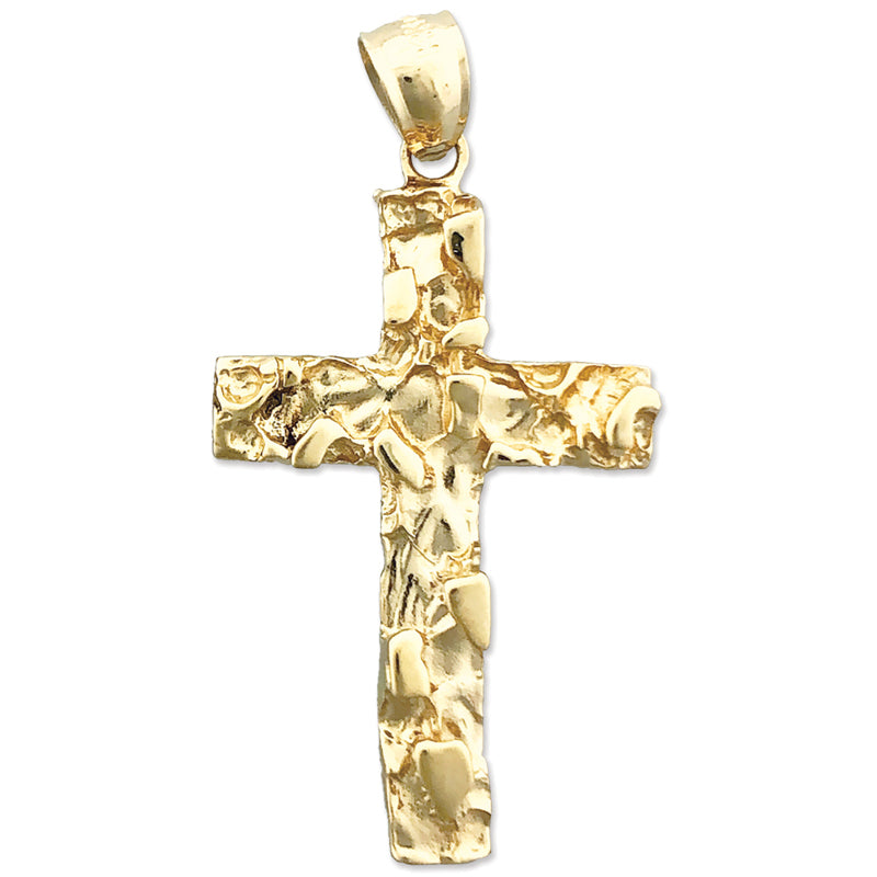 14K Gold Nugget Cross Pendant