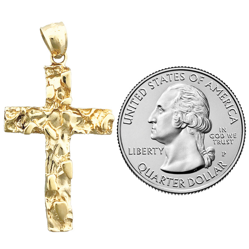 14K Gold Nugget Cross Pendant
