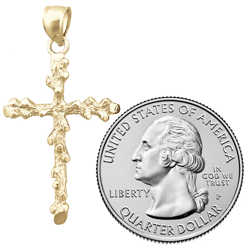 14K Gold 26MM Nugget 3D Cross Pendant